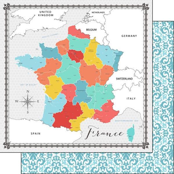 Travel Memories Collection France Map 12 x 12 Double-Sided Scrapbook Paper by Scrapbook Customs - Scrapbook Supply Companies