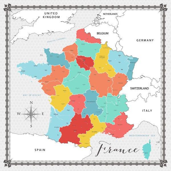 Travel Memories Collection France Map 12 x 12 Double-Sided Scrapbook Paper by Scrapbook Customs - Scrapbook Supply Companies