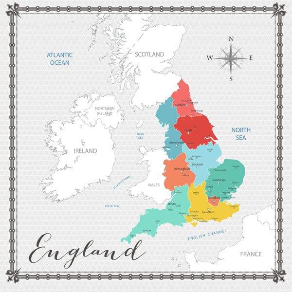 Travel Memories Collection England Map 12 x 12 Double-Sided Scrapbook Paper by Scrapbook Customs - Scrapbook Supply Companies