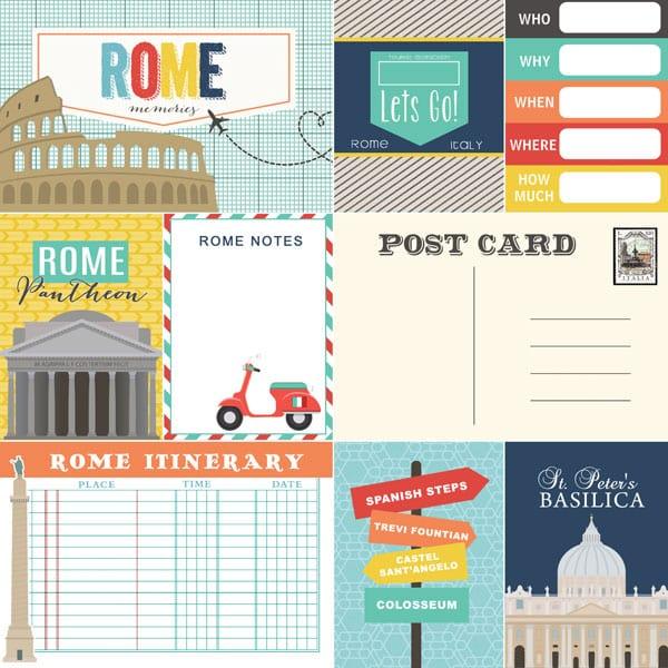 Travel Memories Collection Rome Journal 12 x 12 Double-Sided Scrapbook Paper by Scrapbook Customs - Scrapbook Supply Companies