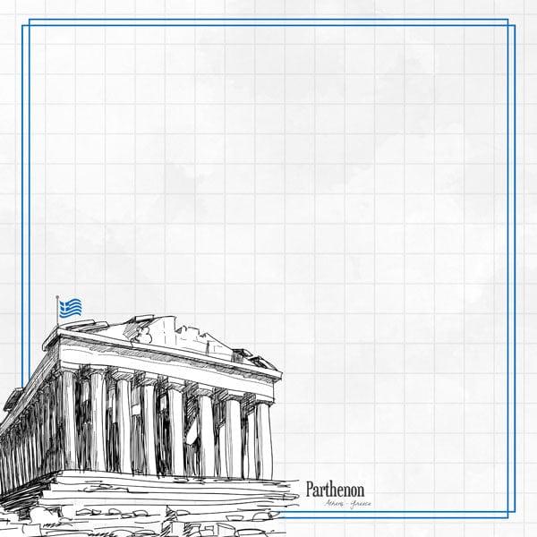 Travel Adventure Collection Greece Parthenon 12 x 12 Double-Sided Scrapbook Paper by Scrapbook Customs - Scrapbook Supply Companies