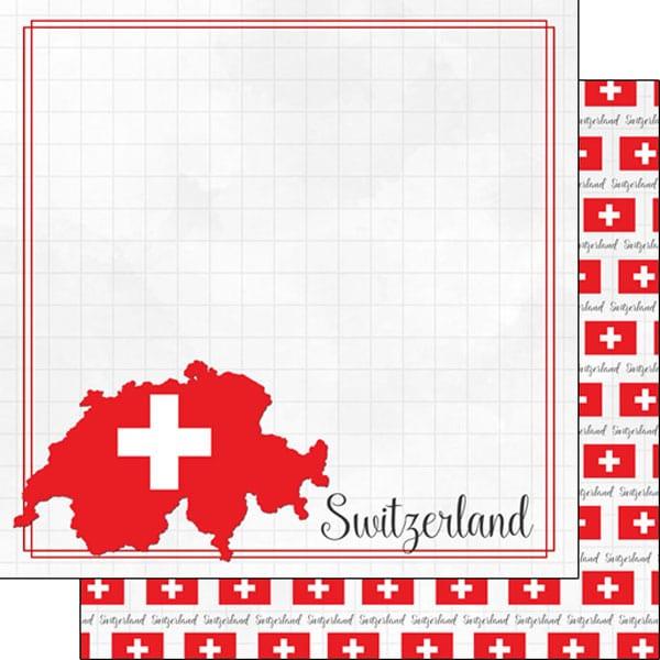 Travel Adventure Collection Switzerland Border 12 x 12 Double-Sided Scrapbook Paper by Scrapbook Customs - Scrapbook Supply Companies