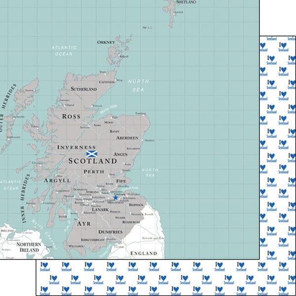 Travel Adventure Collection Scotland Map 12 x 12 Double-Sided Scrapbook Paper by Scrapbook Customs - Scrapbook Supply Companies