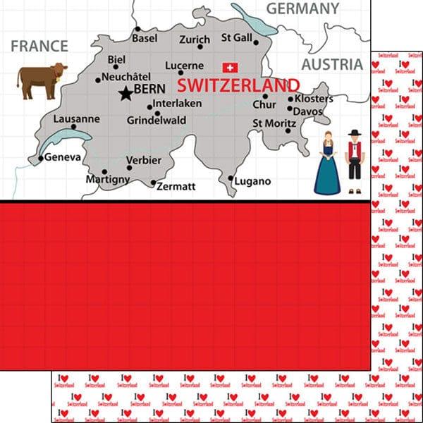 Travel Adventure Collection Switzerland Map 12 x 12 Double-Sided Scrapbook Paper by Scrapbook Customs