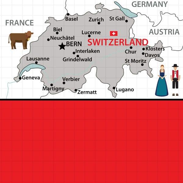Travel Adventure Collection Switzerland Map 12 x 12 Double-Sided Scrapbook Paper by Scrapbook Customs - Scrapbook Supply Companies