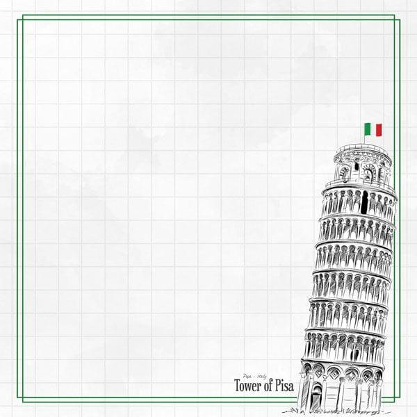 Travel Adventure Collection Tower of Pisa 12 x 12 Double-Sided Scrapbook Paper by Scrapbook Customs - Scrapbook Supply Companies