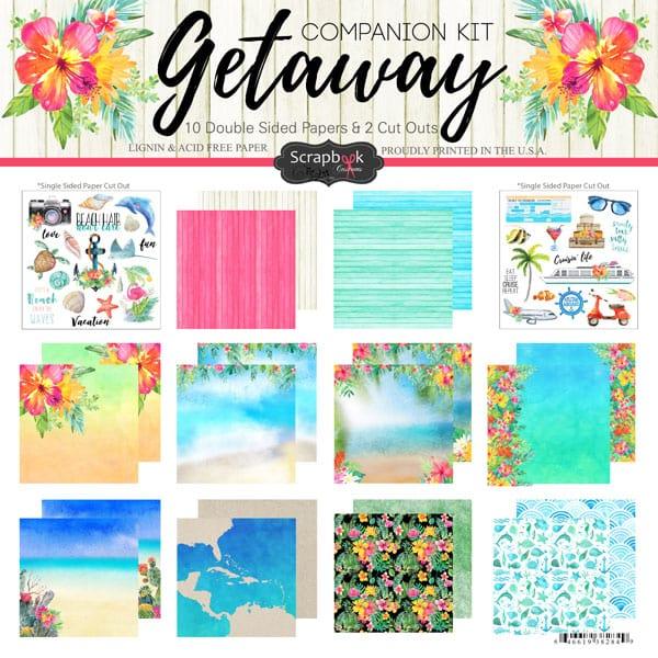 Getaway Collection Scrapbook Companion Kit - 10 Double-Sided 12 x 12 Scrapbook Papers & 2 Cut Out Scrapbook Sheets by Scrapbook Customs - Scrapbook Supply Companies