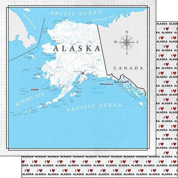 Travel Adventure Collection Alaska Map 12 x 12 Double-Sided Scrapbook Paper by Scrapbook Customs - Scrapbook Supply Companies