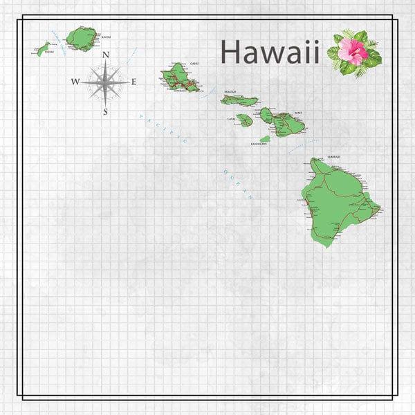 Travel Adventure Collection Hawaii Map 12 x 12 Double-Sided Scrapbook Paper by Scrapbook Customs - Scrapbook Supply Companies