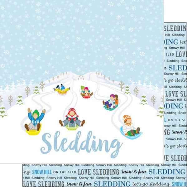 Winter Fun Collection Sledding 12 x 12 Double-Sided Scrapbook Paper by Scrapbook Customs - Scrapbook Supply Companies