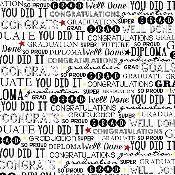 Black & White Grad Collection Graduation Words 12 x 12 Double-Sided Scrapbook Paper by Scrapbook Customs - Scrapbook Supply Companies