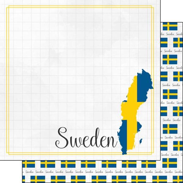 Travel Adventure Collection Sweden Border 12 x 12 Double-Sided Scrapbook Paper by Scrapbook Customs