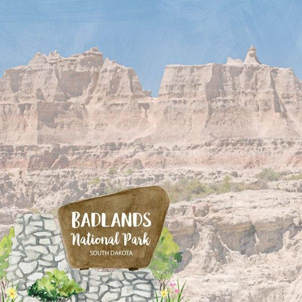 National Park Collection Badlands National Park 12 x 12 Double-Sided Scrapbook Paper by Scrapbook Customs - Scrapbook Supply Companies