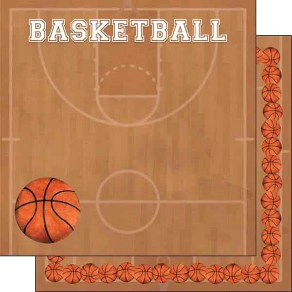 Watercolor Sports Collection Basketball 12 x 12 Double-Sided Scrapbook Paper by Scrapbook Customs - Scrapbook Supply Companies