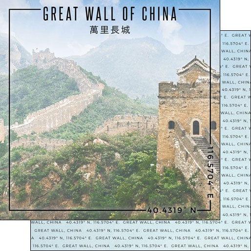 Travel Coordinates Collection Great Wall of China 12 x 12 Double-Sided Scrapbook Paper by Scrapbook Customs