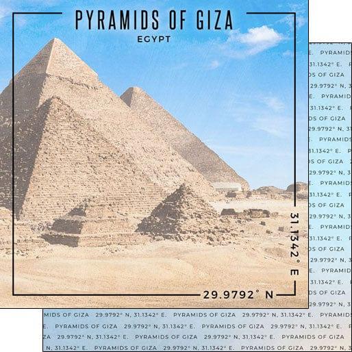 Travel Coordinates Collection Pyramids of Giza, Egypt 12 x 12 Double-Sided Scrapbook Paper by Scrapbook Customs