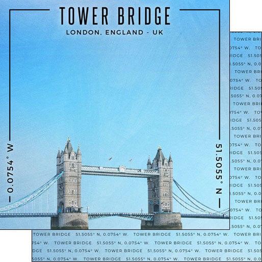 Travel Coordinates Collection Tower Bridge, London, England, UK 12 x 12 Double-Sided Scrapbook Paper by Scrapbook Customs - Scrapbook Supply Companies