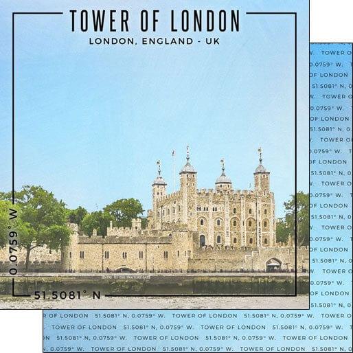 Travel Coordinates Collection Tower of London, London, England, UK 12 x 12 Double-Sided Scrapbook Paper by Scrapbook Customs - Scrapbook Supply Companies