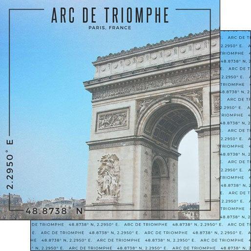 Travel Coordinates Collection Arc De Triomphe, Paris, France 12 x 12 Double-Sided Scrapbook Paper by Scrapbook Customs - Scrapbook Supply Companies
