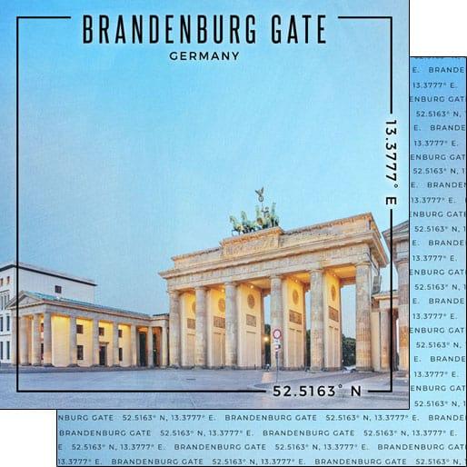 Travel Coordinates Collection Brandenburg Gate, Germany 12 x 12 Double-Sided Scrapbook Paper by Scrapbook Customs - Scrapbook Supply Companies