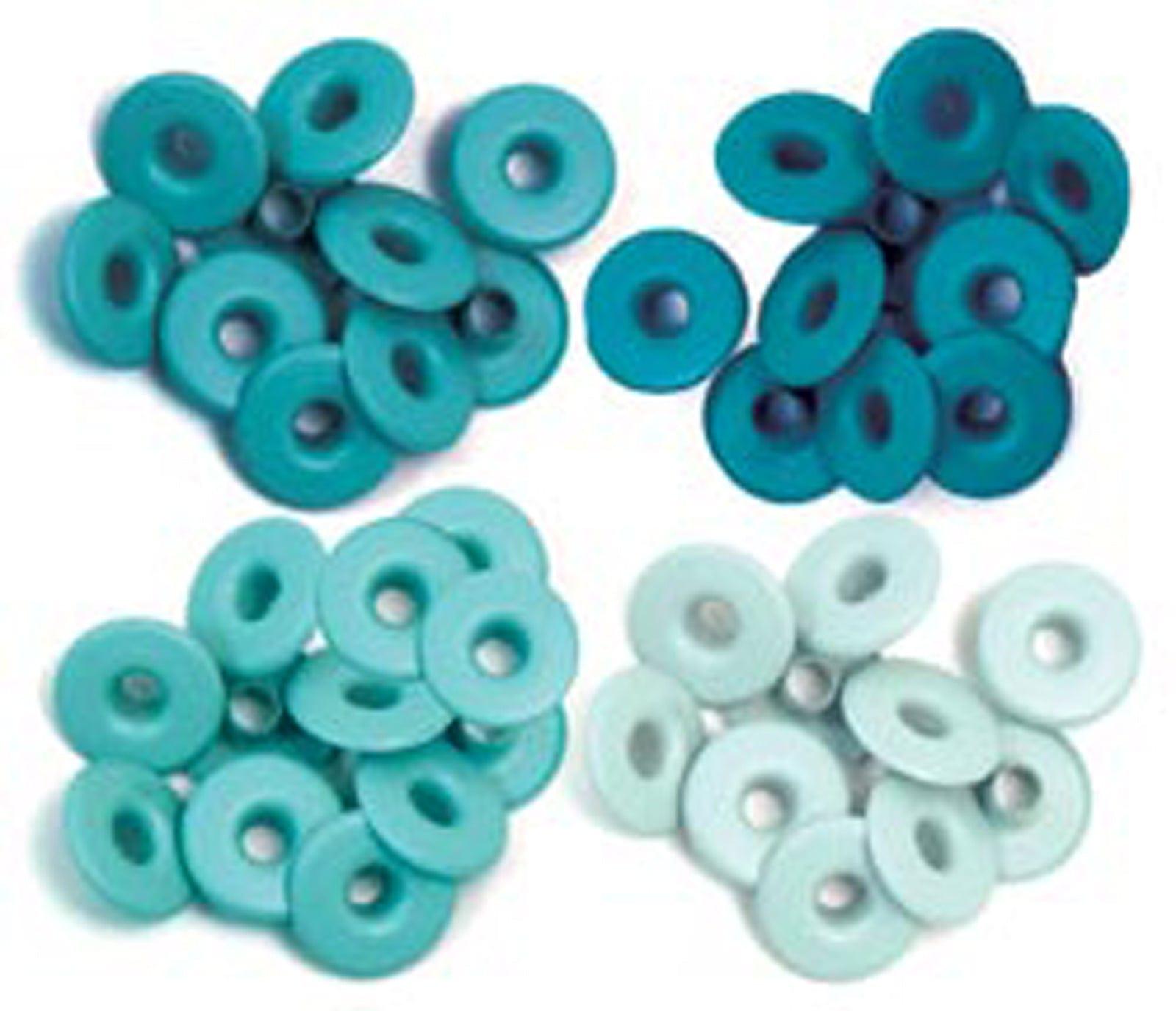 Wide Eyelets Collection Hues of Aqua .1875" Scrapbook Eyelets by We R Memory Keepers - 40 Pieces (10 of each color) - Scrapbook Supply Companies