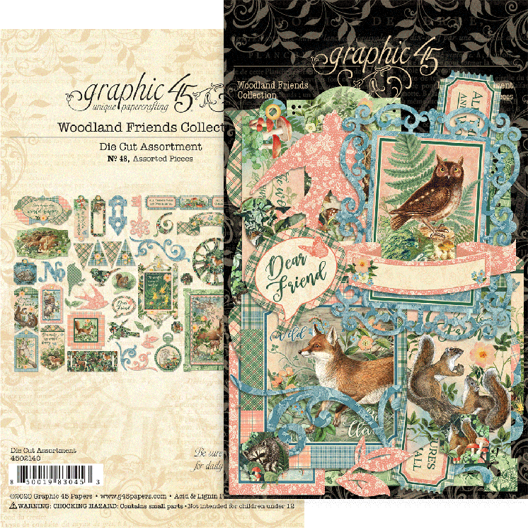 Woodland Friends Collection Double-Sided Die Cut Scrapbook Embellishments by Graphic 45 - Assorted Pieces - Scrapbook Supply Companies