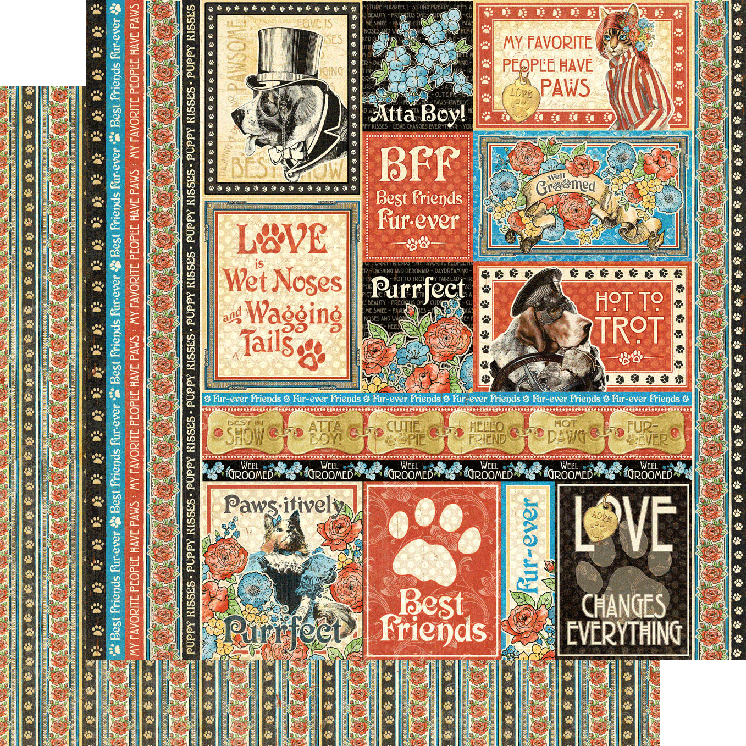 Well Groomed Collection Hot Dawg 12 x 12 Double-Sided Scrapbook Paper by Graphic 45 - Scrapbook Supply Companies