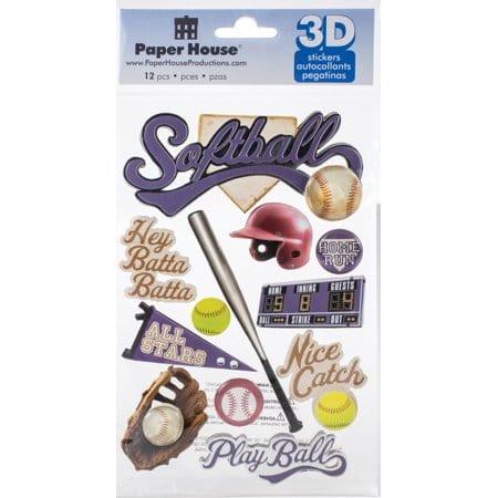 Softball Collection Glittered 3D Scrapbook Embellishment by Paper House Productions - Scrapbook Supply Companies