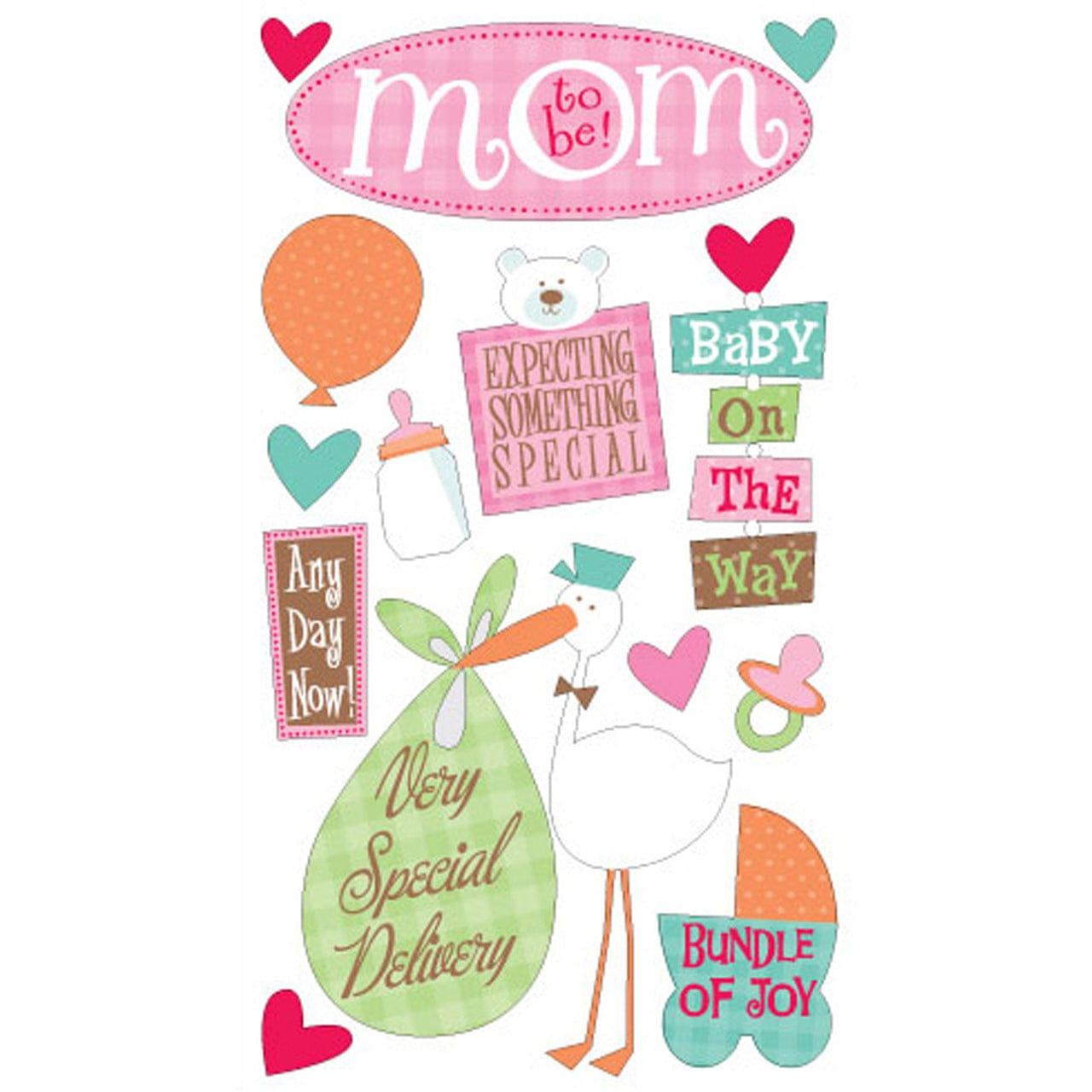 Mom To Be 4 x 7 Glittered Scrapbook Sticker Sheet by Sticko - Scrapbook Supply Companies
