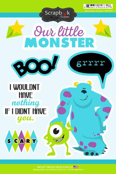 Disneyana Monsters Collection Our Little Monster 6 x 9 Scrapbook Sticker Sheet by Scrapbook Customs - Scrapbook Supply Companies