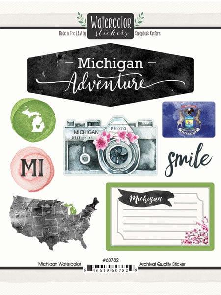 Watercolor Collection Michigan 6 x 8 Scrapbook Sticker Sheet by Scrapbook Customs - Scrapbook Supply Companies