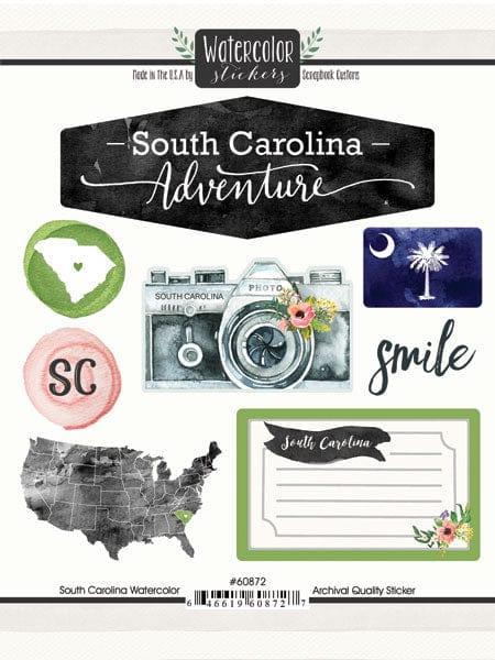 Watercolor Collection South Carolina 6 x 8 Scrapbook Sticker Sheet by Scrapbook Customs - Scrapbook Supply Companies