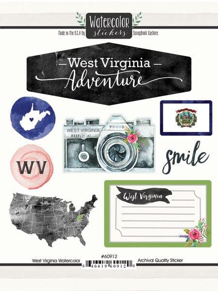 Watercolor Collection West Virginia 6 x 8 Scrapbook Sticker Sheet by Scrapbook Customs - Scrapbook Supply Companies