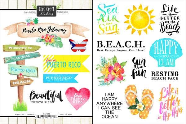 Getaway Collection Puerto Rico 6 x 8 Double-Sided Scrapbook Sticker Sheet by Scrapbook Customs - Scrapbook Supply Companies