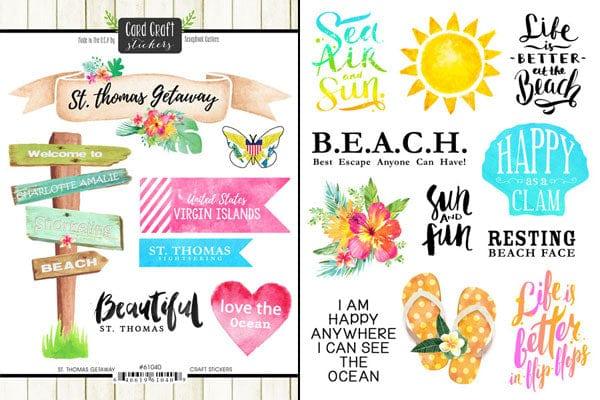 Getaway Collection St. Thomas 6 x 8 Double-Sided Scrapbook Sticker Sheet by Scrapbook Customs - Scrapbook Supply Companies