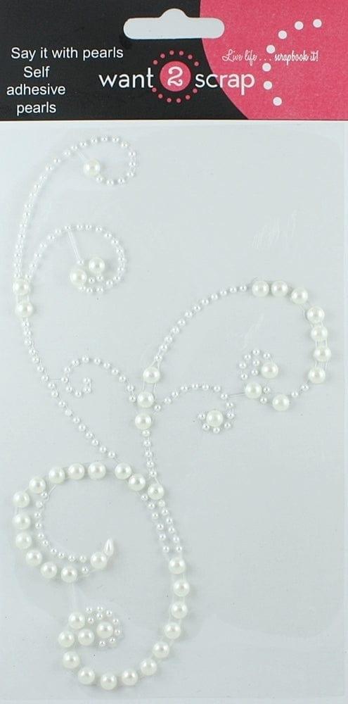 Say It With Bling Collection 4 x 7 Self-Adhesive White Pearl Frilly Flourish Swirl Scrapbook by Want 2 Scrap - Scrapbook Supply Companies