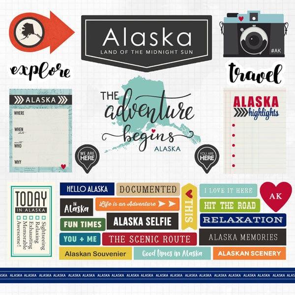 Travel Adventure Collection Alaska 12 x 12 Scrapbook Sticker Sheet by Scrapbook Customs - Scrapbook Supply Companies