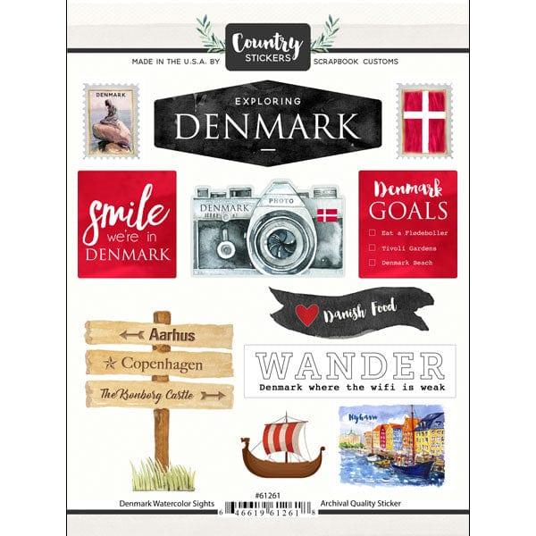 Watercolor Collection Denmark 6 x 8 Scrapbook Sticker Sheet by Scrapbook Customs - Scrapbook Supply Companies