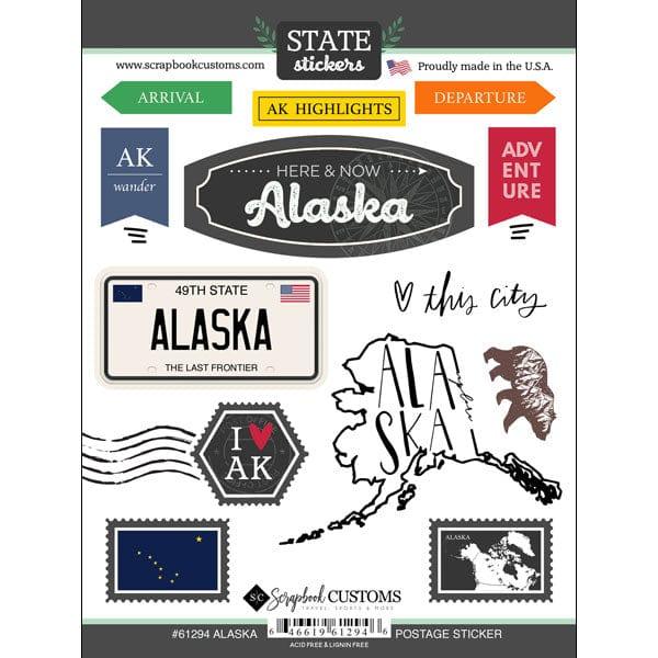 Postage Map Collection Alaska 6 x 8 Scrapbook Sticker Sheet by Scrapbook Customs - Scrapbook Supply Companies