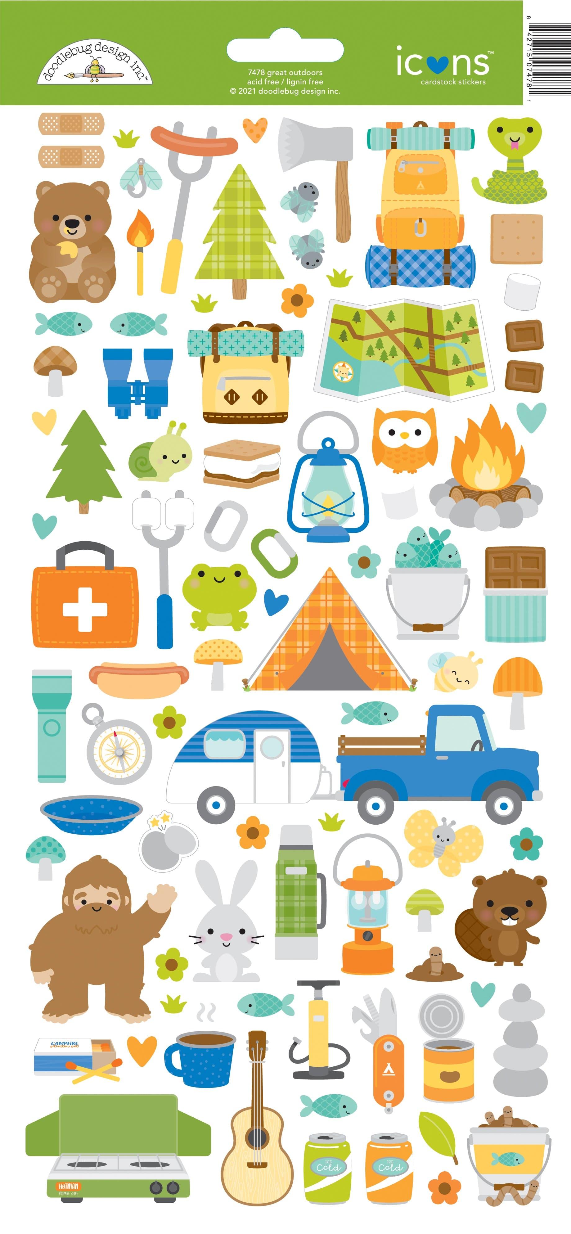 Great Outdoors Collection Icons 6 x 12 Cardstock Scrapbook Sticker Sheet by Doodlebug Design - Scrapbook Supply Companies