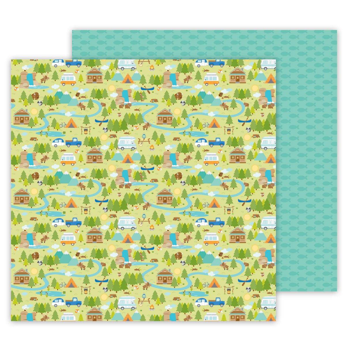 Great Outdoors Collection Happy Camper 12 x 12 Double-Sided Scrapbook Paper by Doodlebug Design - Scrapbook Supply Companies