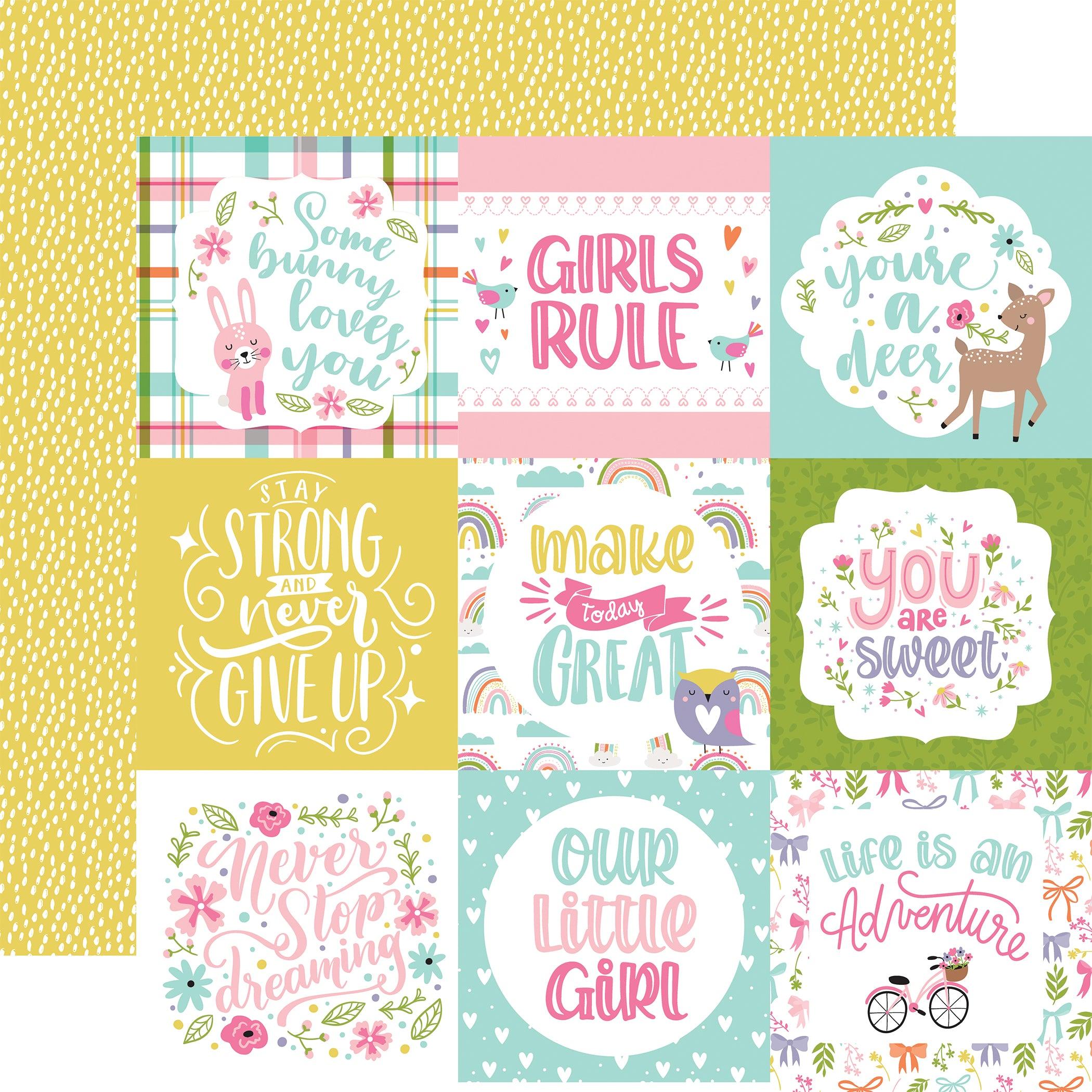 All About A Girl Collection 4x4 Journaling Cards 12 x 12 Double-Sided Scrapbook Paper by Echo Park Paper - Scrapbook Supply Companies