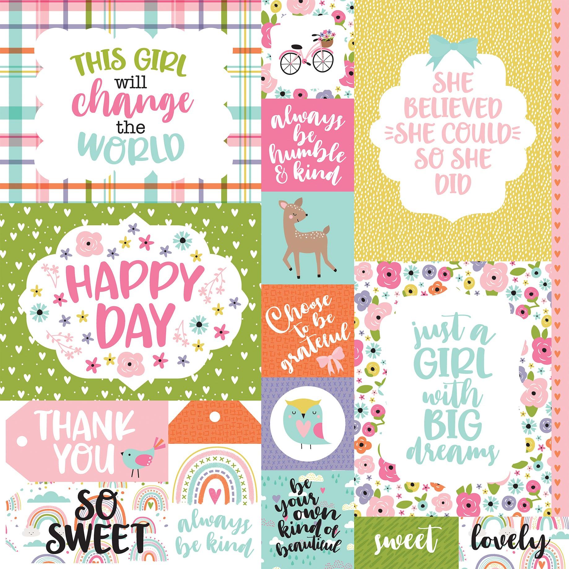 All About A Girl Collection Multi Journaling Cards 12 x 12 Double-Sided Scrapbook Paper by Echo Park Paper - Scrapbook Supply Companies