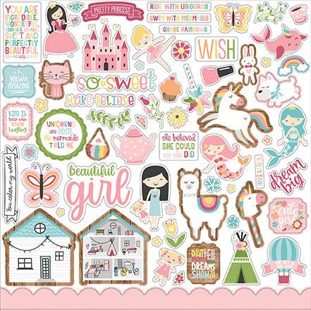 All Girl Collection Elements 12 x 12 Scrapbook Sticker Sheet by Echo Park Paper - Scrapbook Supply Companies
