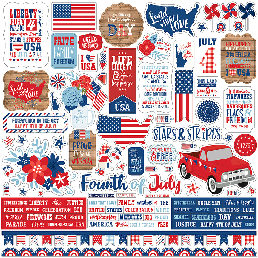 America Collection Elements 12 x 12 Scrapbook Sticker Sheet by Echo Park Paper