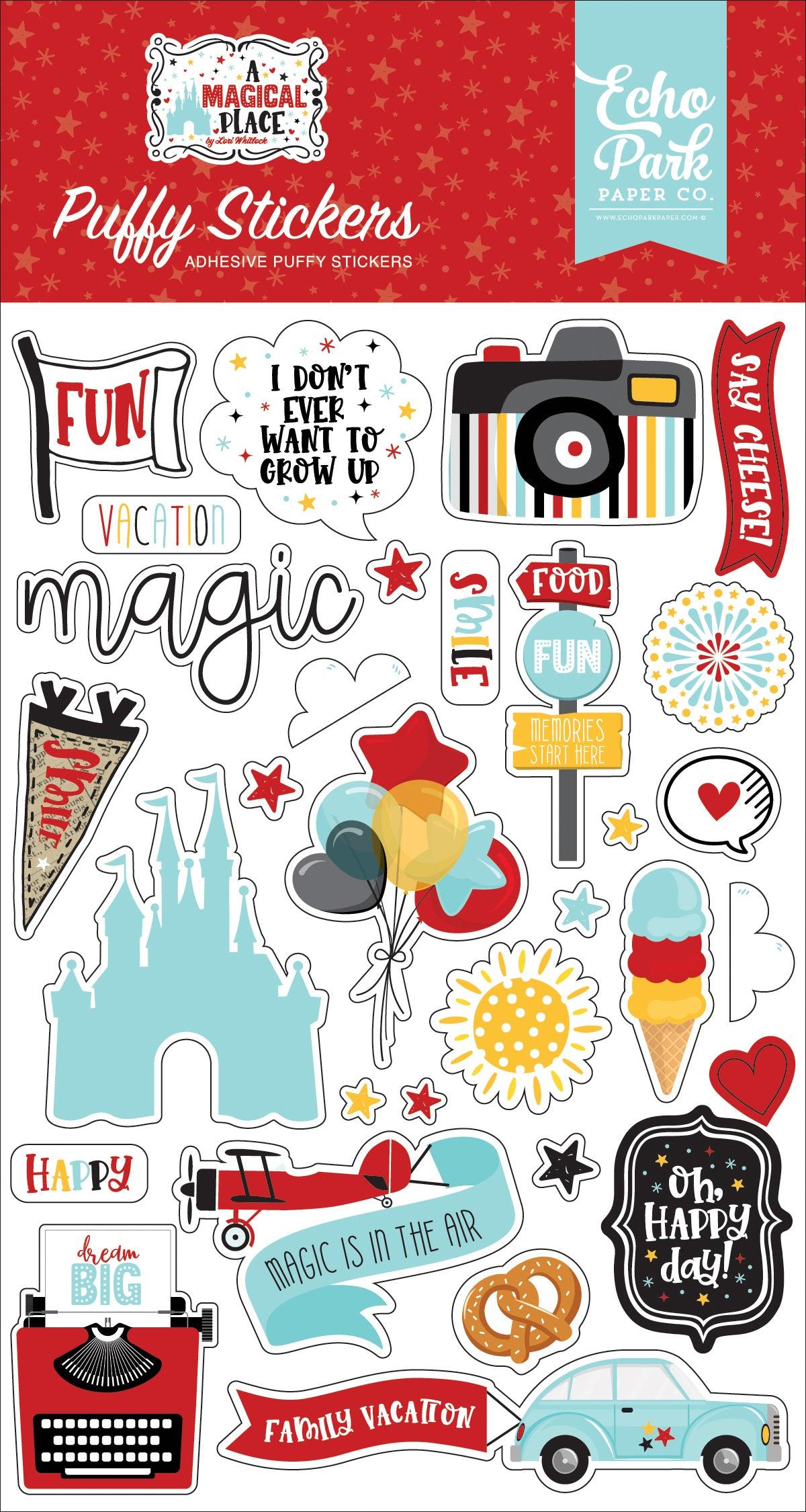 A Magical Place Collection 4 x 7 Puffy Stickers Scrapbook Embellishments by Echo Park Paper - Scrapbook Supply Companies
