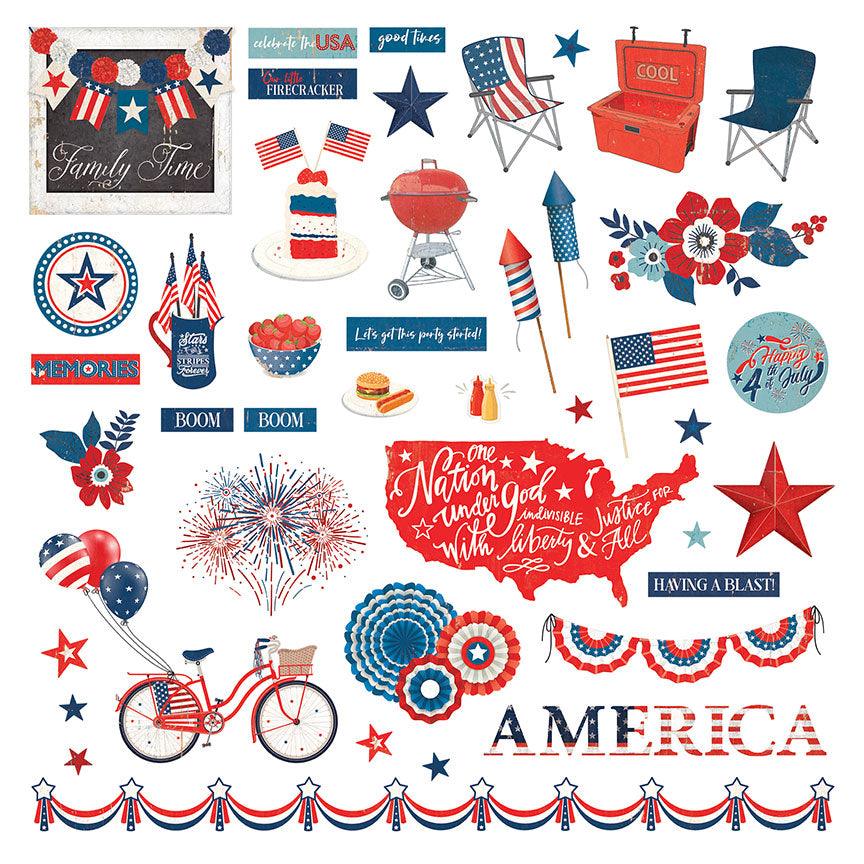 America The Beautiful Collection 12 x 12 Cardstock Scrapbook Sticker Sheet by Photo Play Paper - Scrapbook Supply Companies