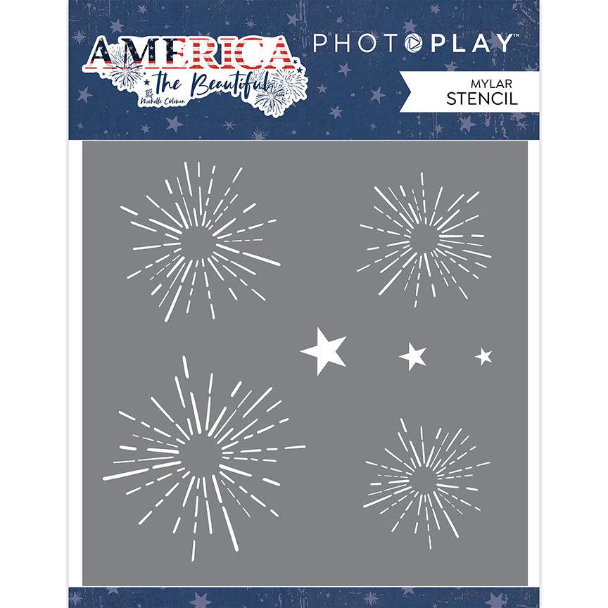 America the Beautiful Collection Fireworks 6 x 6 Mylar Stencil by Photo Play Paper - Scrapbook Supply Companies