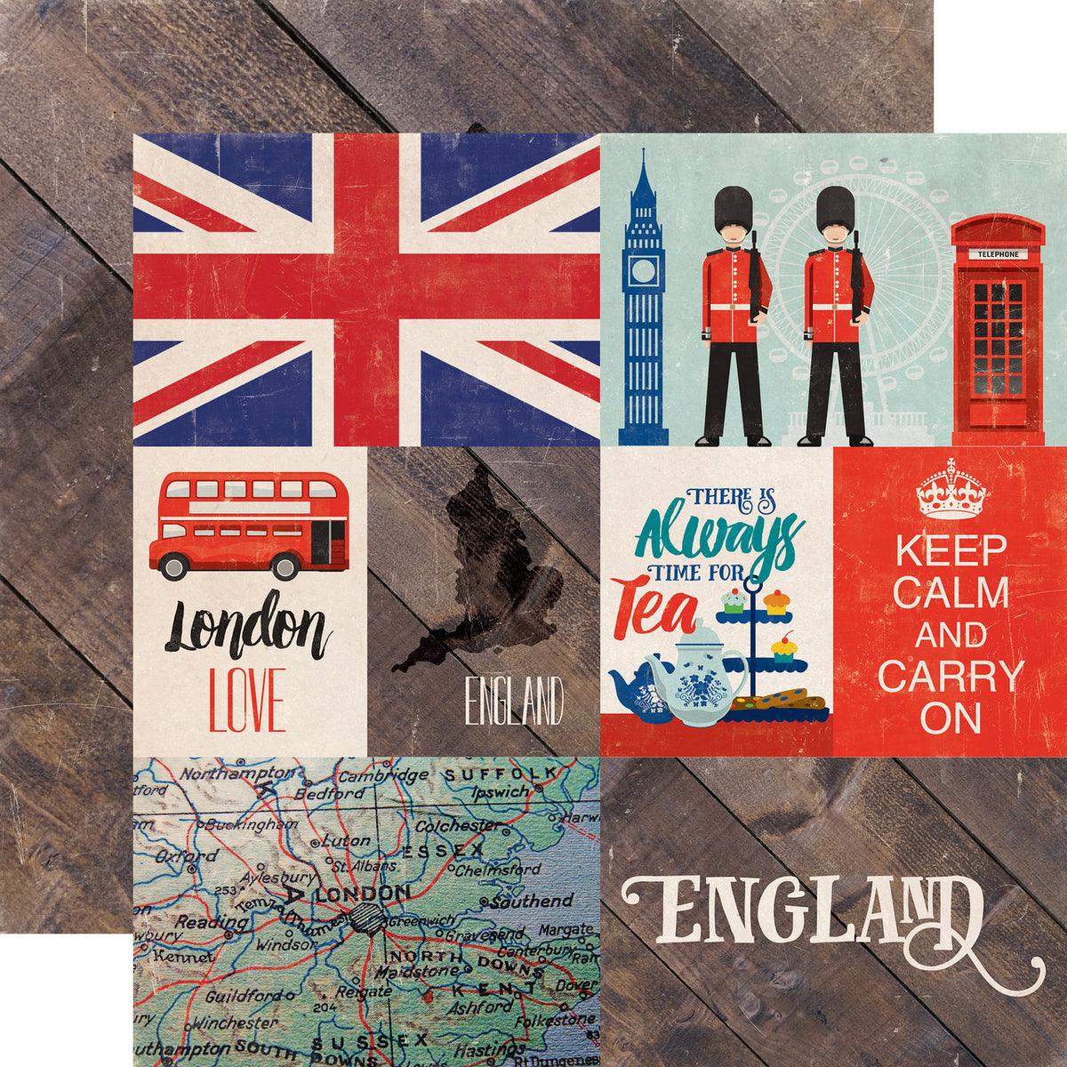 Around The World Collection England 12 x 12 Double-Sided Paper by Echo Park Paper - Scrapbook Supply Companies