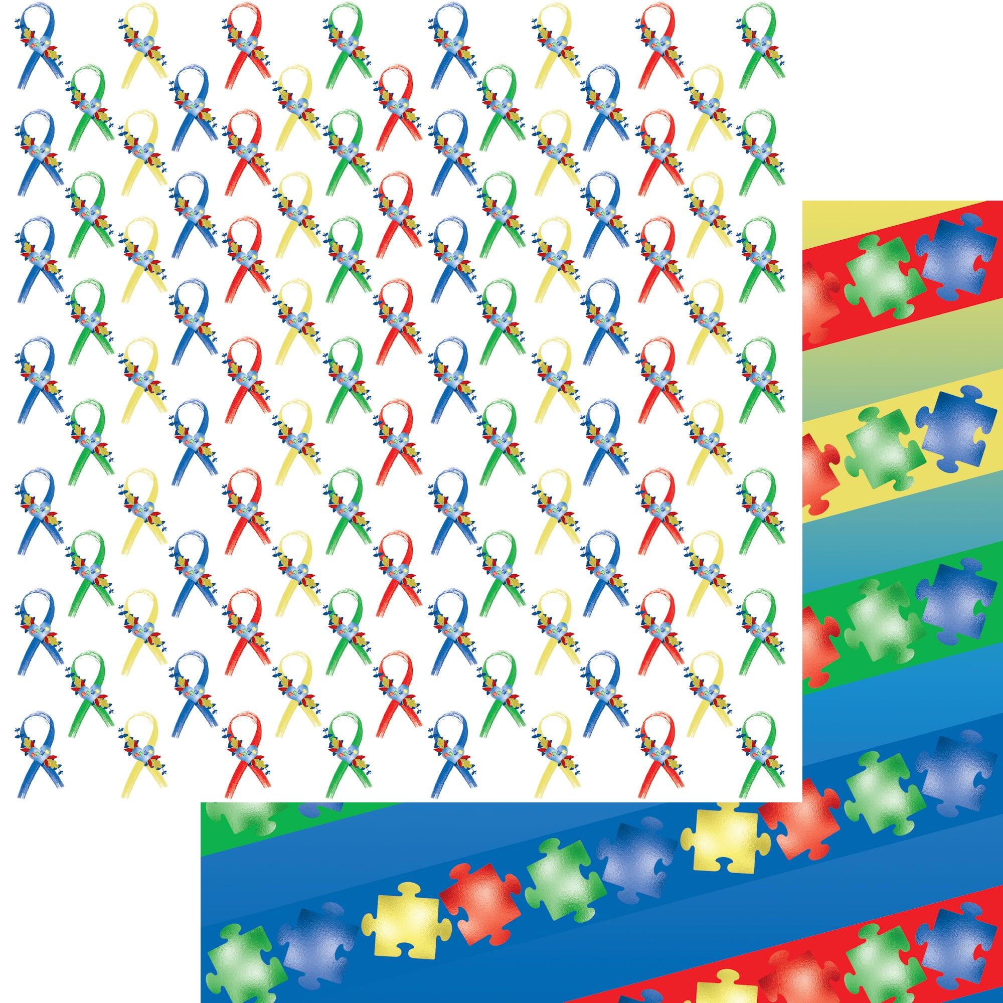 Autism Au-some Collection Puzzle Ribbon 12 x 12 Double-Sided Scrapbook Paper by SSC Designs - Scrapbook Supply Companies
